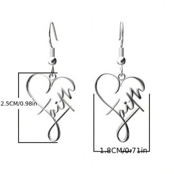 Elegant Silver Heart Earrings with Faith Inscription - Picture 2 of 3